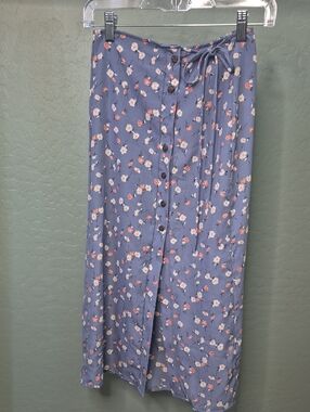 Urban Outfitters Blue Floral Button-Front Midi Skirt